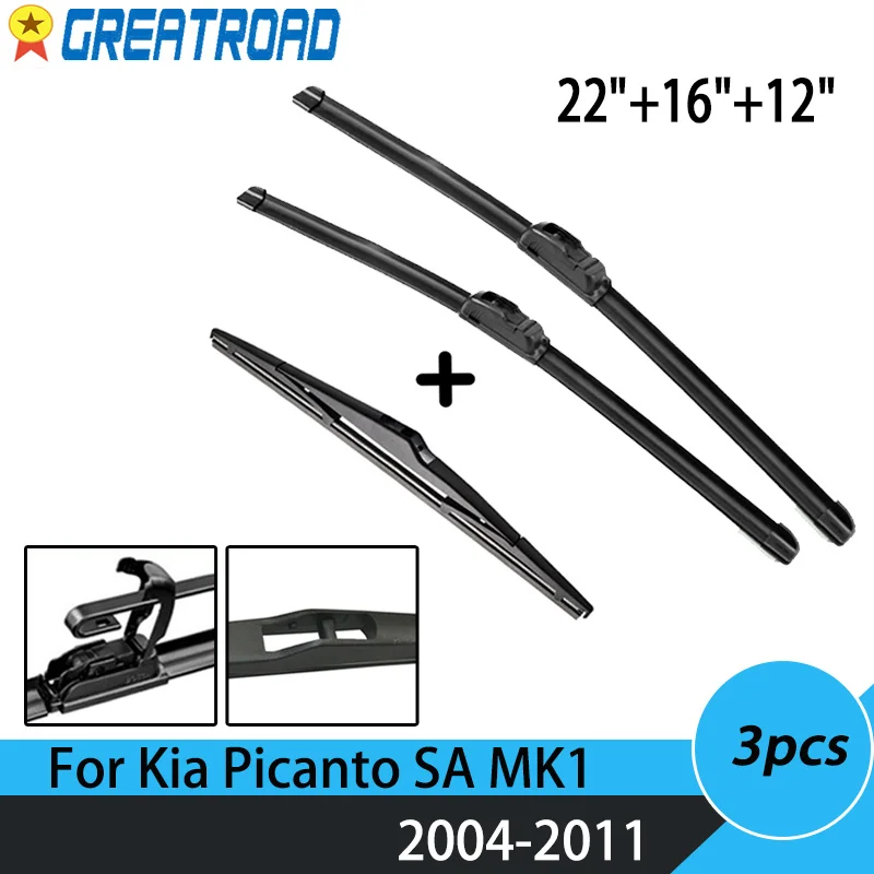 

Wiper Front & Rear Wiper Blades Set For Kia Picanto SA MK1 2004 05 06 07 08 09 10 2011 Windshield Windscreen Window 22"+16"+11"