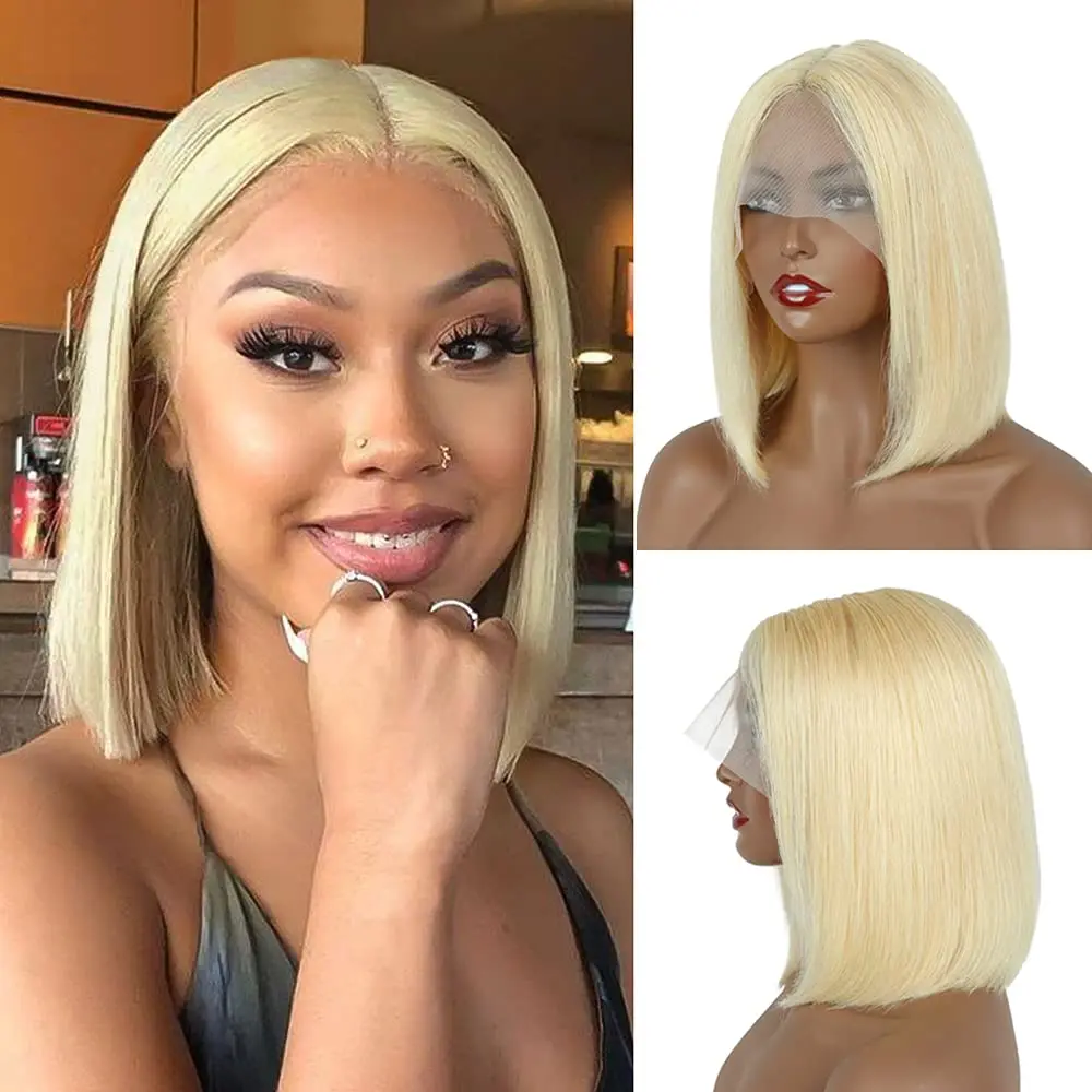 613 Blonde Bob Wig Short Straight Human Hair Wigs For Women HD Transparent T Part Lace Front Wigs Human Hair Pre Plucked