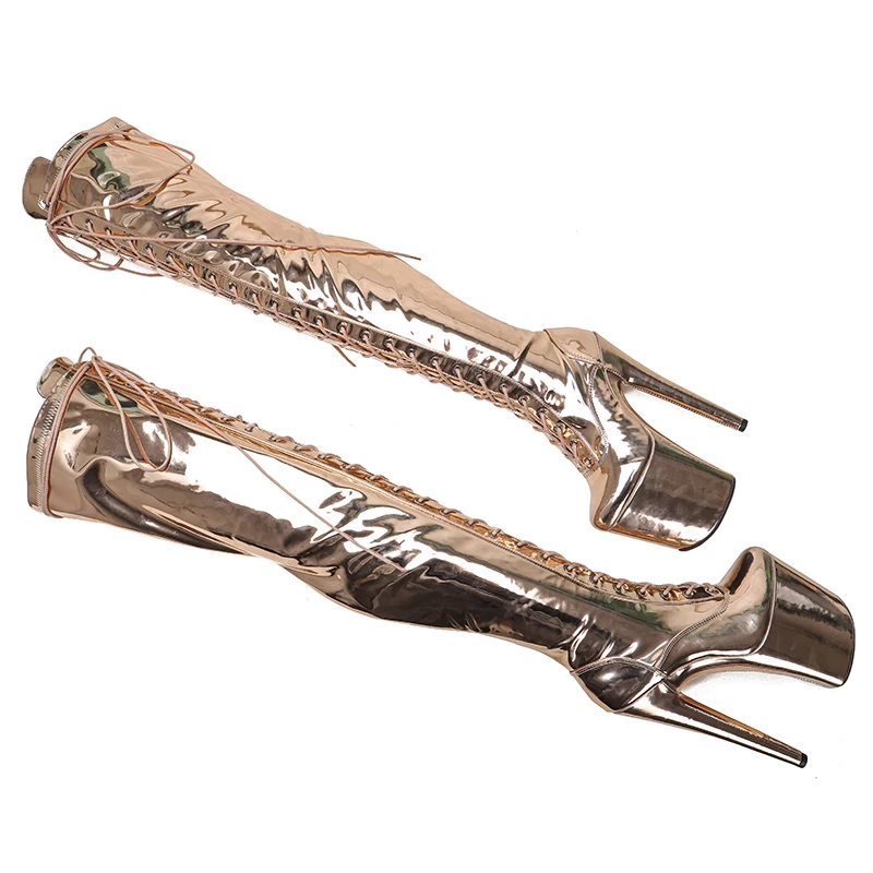 Leecabe 20CM/8Inch Patent upper Women's Platform disco party High Heels Shoes Pole Dance boot