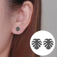 wangaiyao new fashion personality temperament leaf ear jewelry stainless steel small ear stud female ins style maple leaf ear bo