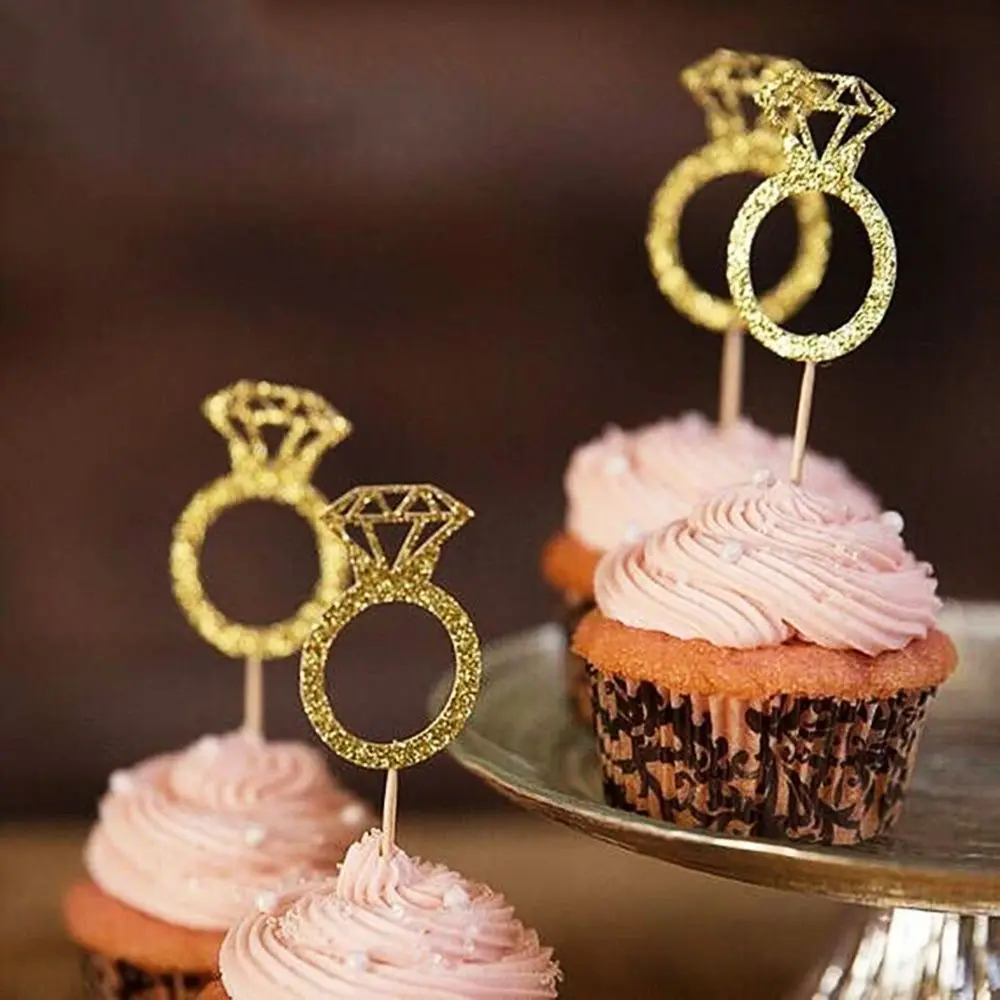 

20pcs Glitter Diamond Ring Cupcake Cake Toppers Wedding Prom Cake Decorations
