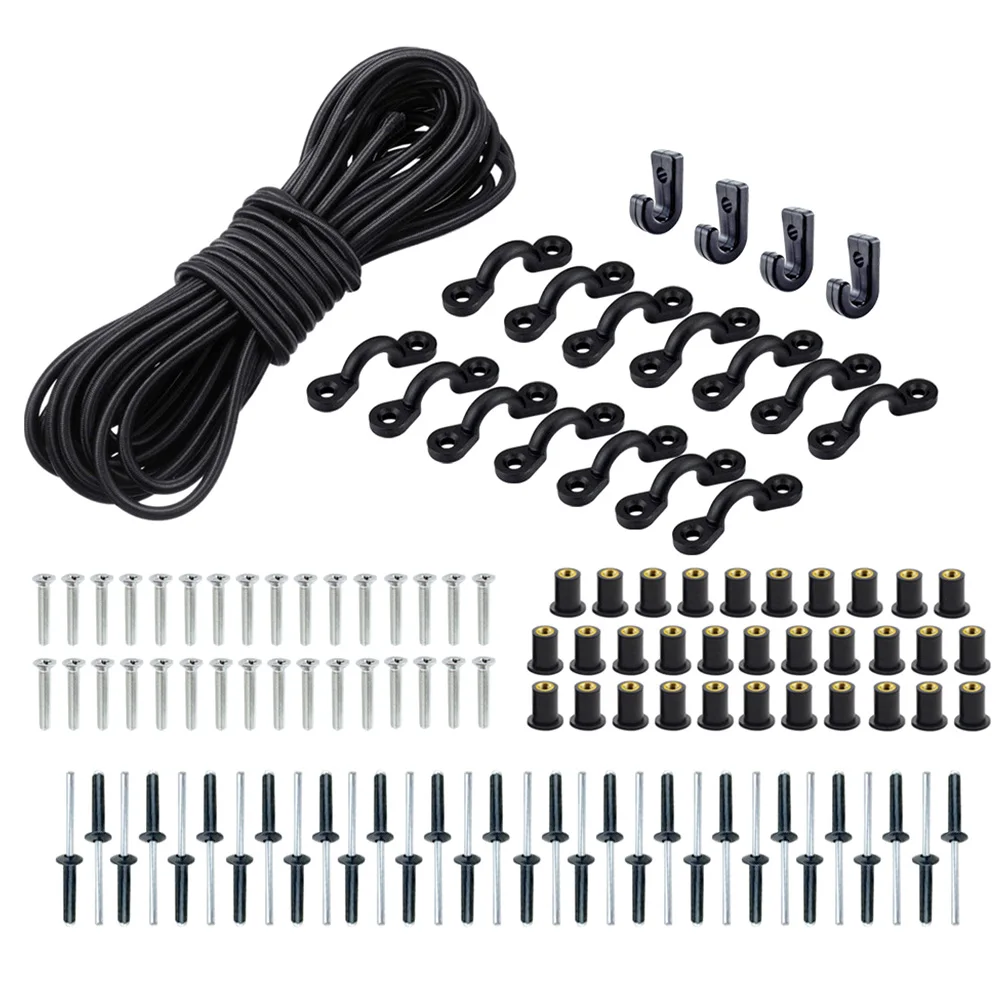 

Bungee Rope Tie Down With Screws And Rivets Pad Eyes Expanded Set J Buckle Deck Rigging Kit Kayaks Canoes Durable Fishing Marine