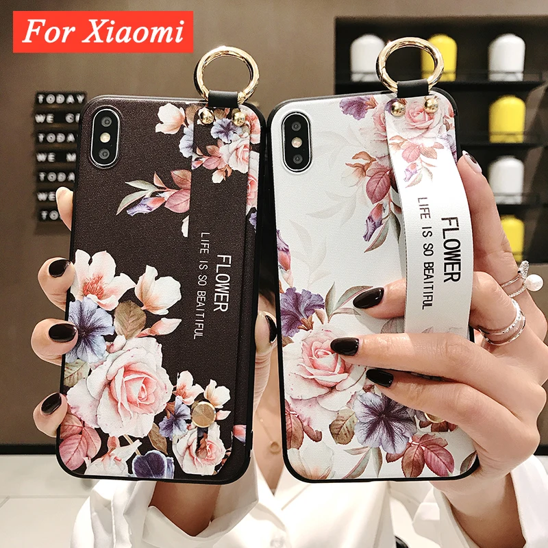 vintage flower wrist strap phone holder case for redmi 10c 9t 10 9c note 11 10 9 11 7 8pro cover for xiaomi mi 11t 9t poco x3 f3 free global shipping