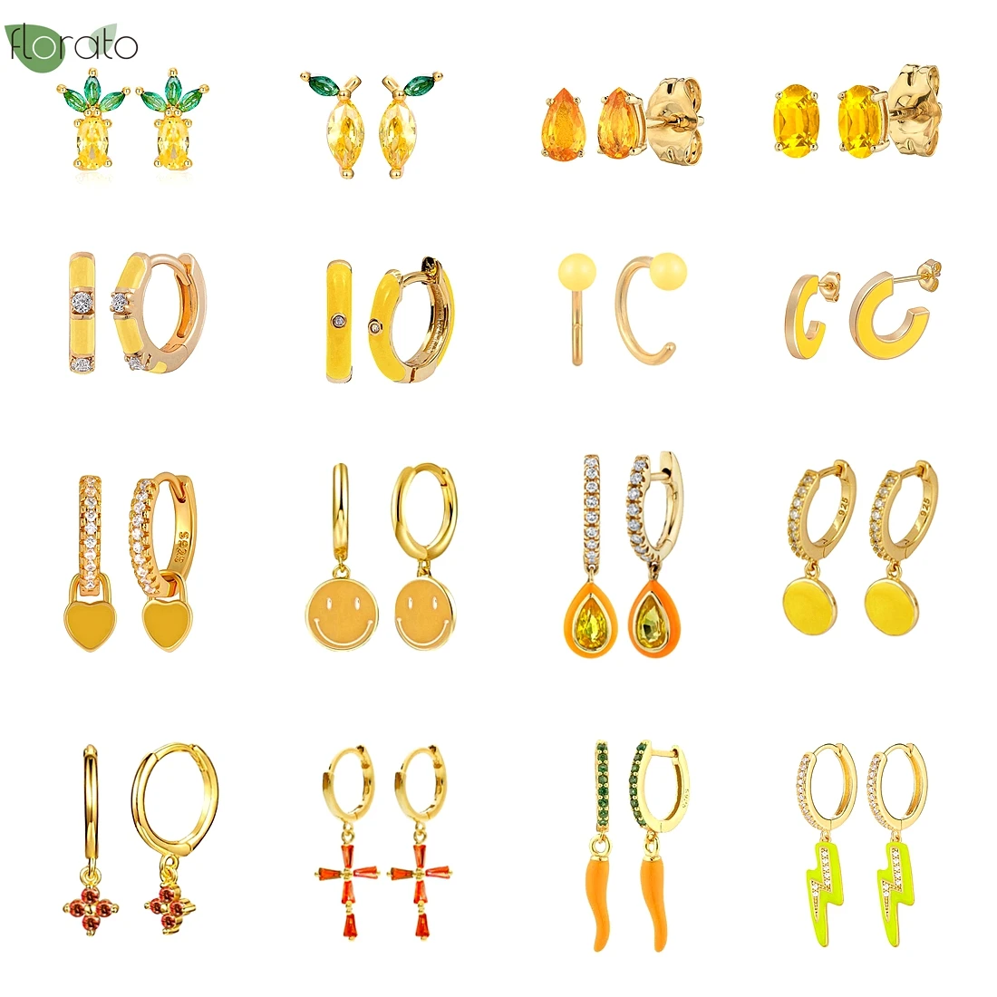 

925 Sterling Silver Needle Summer Yellow Enamel Small Hoop Earrings for Women 24K Gold Cute Heart Earrings Fashion Jewelry Gift