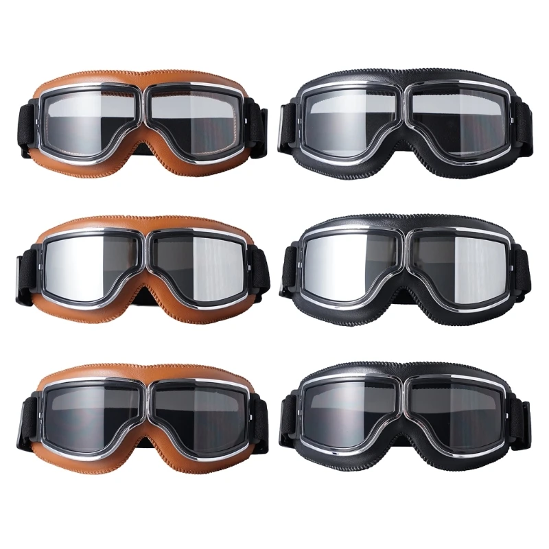 

Motorcycle Goggles Vintage Pilot Leather Riding Glasses Scooters ATV Off-Road Anti-Scratch Dust Proof Eyewear