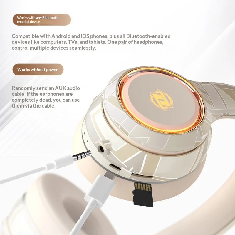Фото Беспроводные Bluetooth-наушники Z Over Ear с LED-подсветкой для геймеров, с микрофоном, поддержкой SD-карты, проводные и беспроводные, для ПК, компьютера, мобильного телефона, унисекс №2