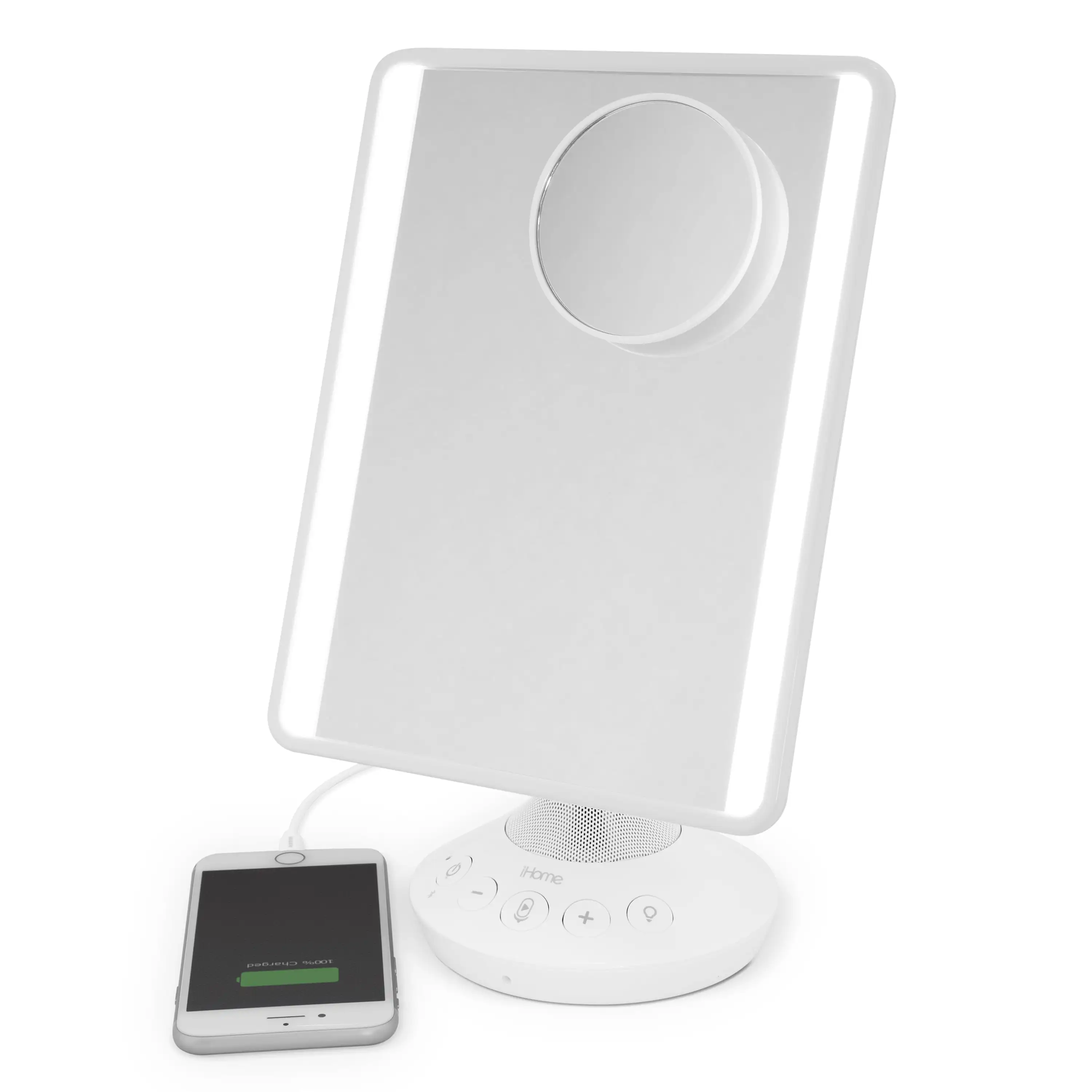 

Mirror with Bluetooth Audio, LED Lighting, Bonus 10x Magnification, Siri & Google Support USB Charging, 7" x 9"