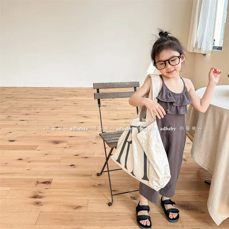 

Children Clothing Girls Jumpsuit 2023 Summer New Fashionable Korean Style Summer Suspender Jumpsuit Wide Leg Kids Cause Pants