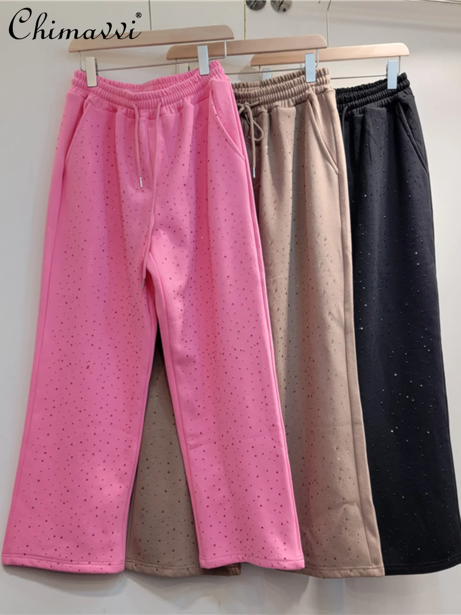 

Зимние Модные свободные широкие брюки со звездами, модель 2023 года, женские облегающие бархатные утепленные повседневные брюки с высокой талией