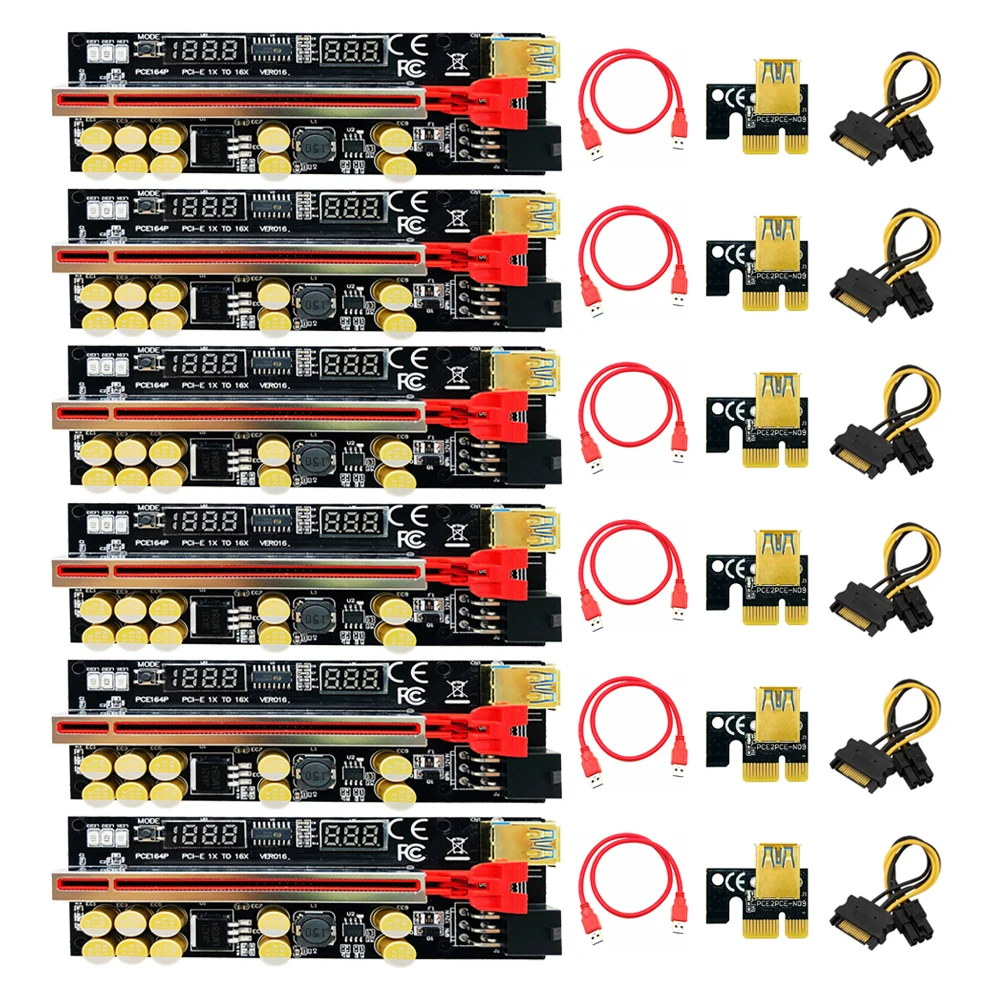 

6 шт. PCIE Riser 016 V016 VER016 Riser PCI Express X16 светодиодный графический процессор с температурным напряжением 1X 6Pin USB 3,0 переходник для карточки майнинга д...