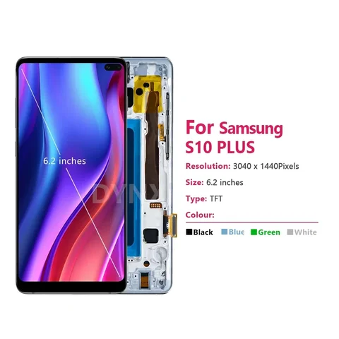 Для Samsung S10 + SM-G975F SM-G975U Дисплей с сенсорным экраном Цифровой дисплей с рамкой в сборе Замена для Samsung S10 plus
