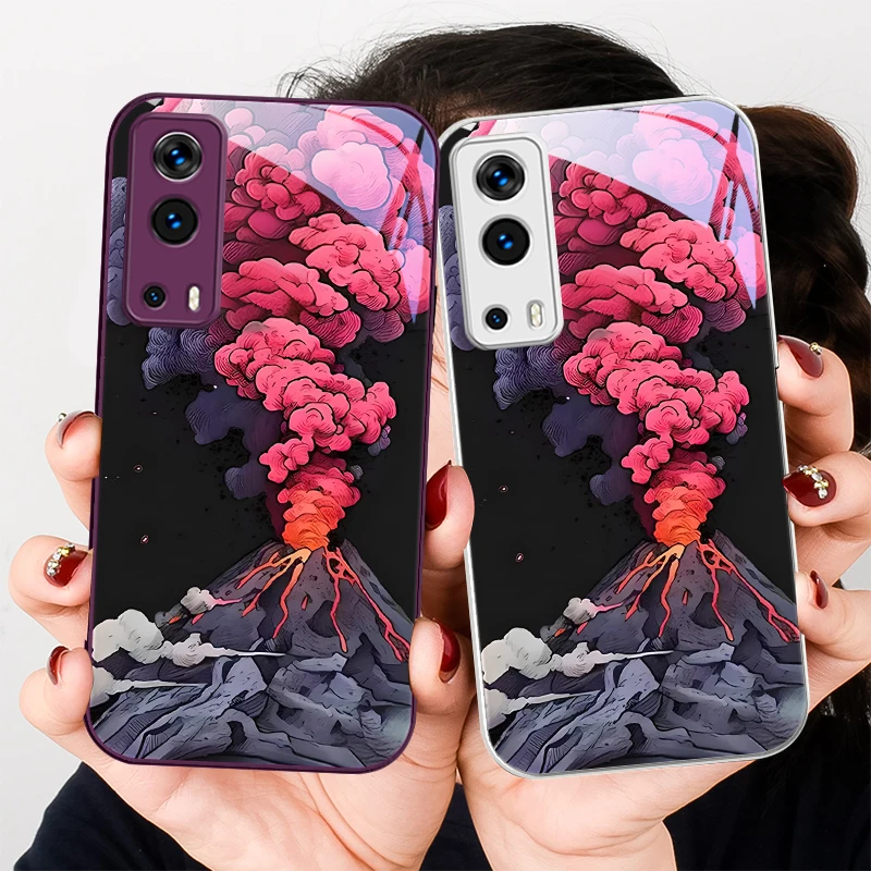 Simple Pink Volcanic For VIVO Y72 X100 Pro Y55 16 V20 29 V30 X60 Y11s Y20 X80 5G Y36 4G V23e Tempered Glass Phone Case