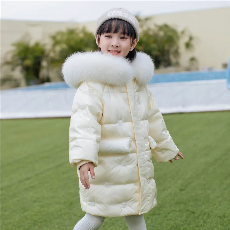 

2022Children's winter clothing Girls' purple fashion thick coat Small & medium-sized kids solid color warm down jacket with hood