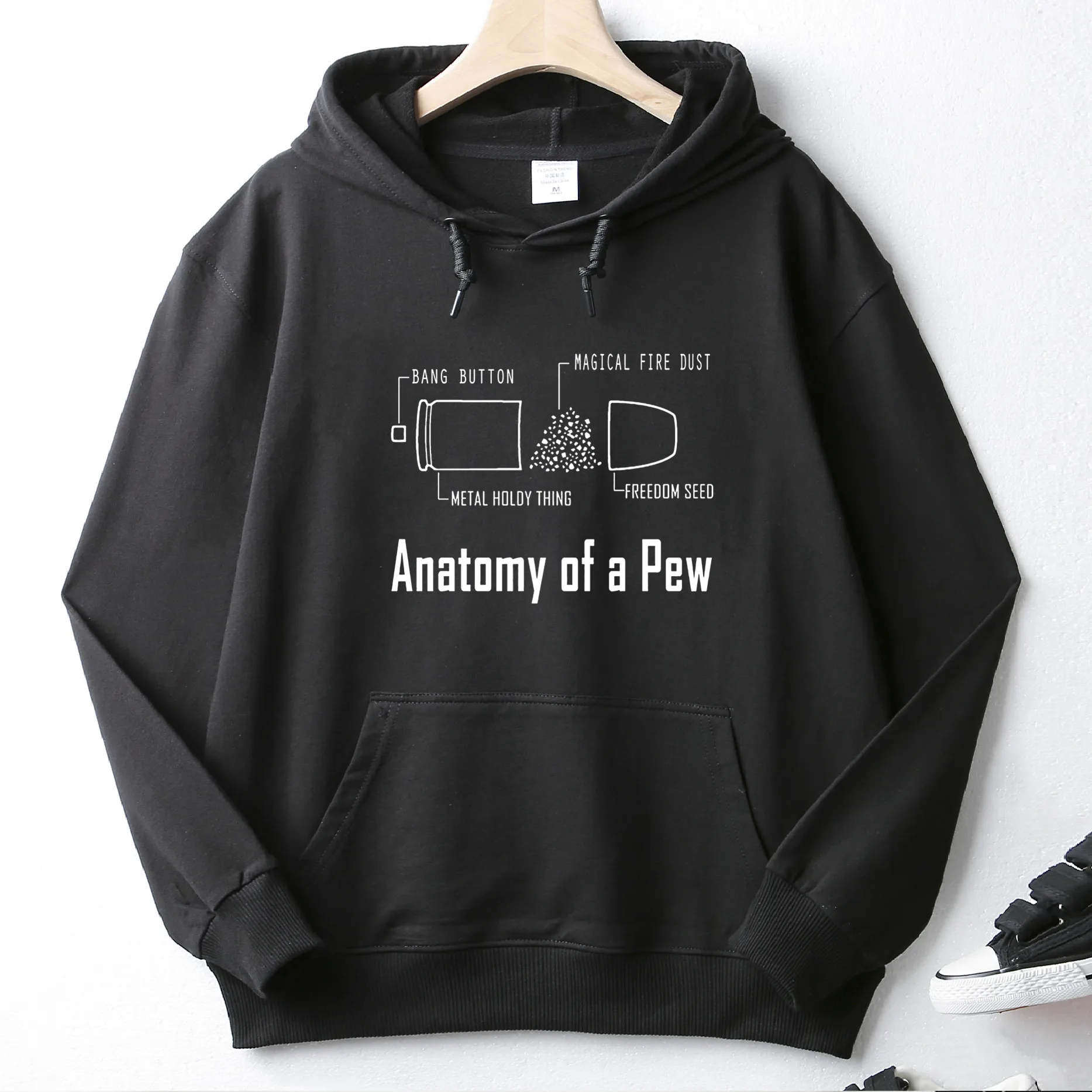 

Anatomy Of The Bullet PEW PEW White Logo High Quality Printed Hoodie 100% Cotton Pocket Sweatshirt Unique Unisex Top Asian Size