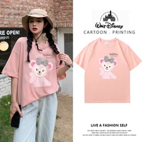 100 cotton pink bear bow t shirt for women 2022 new salt aging short sleeve trendy korean top