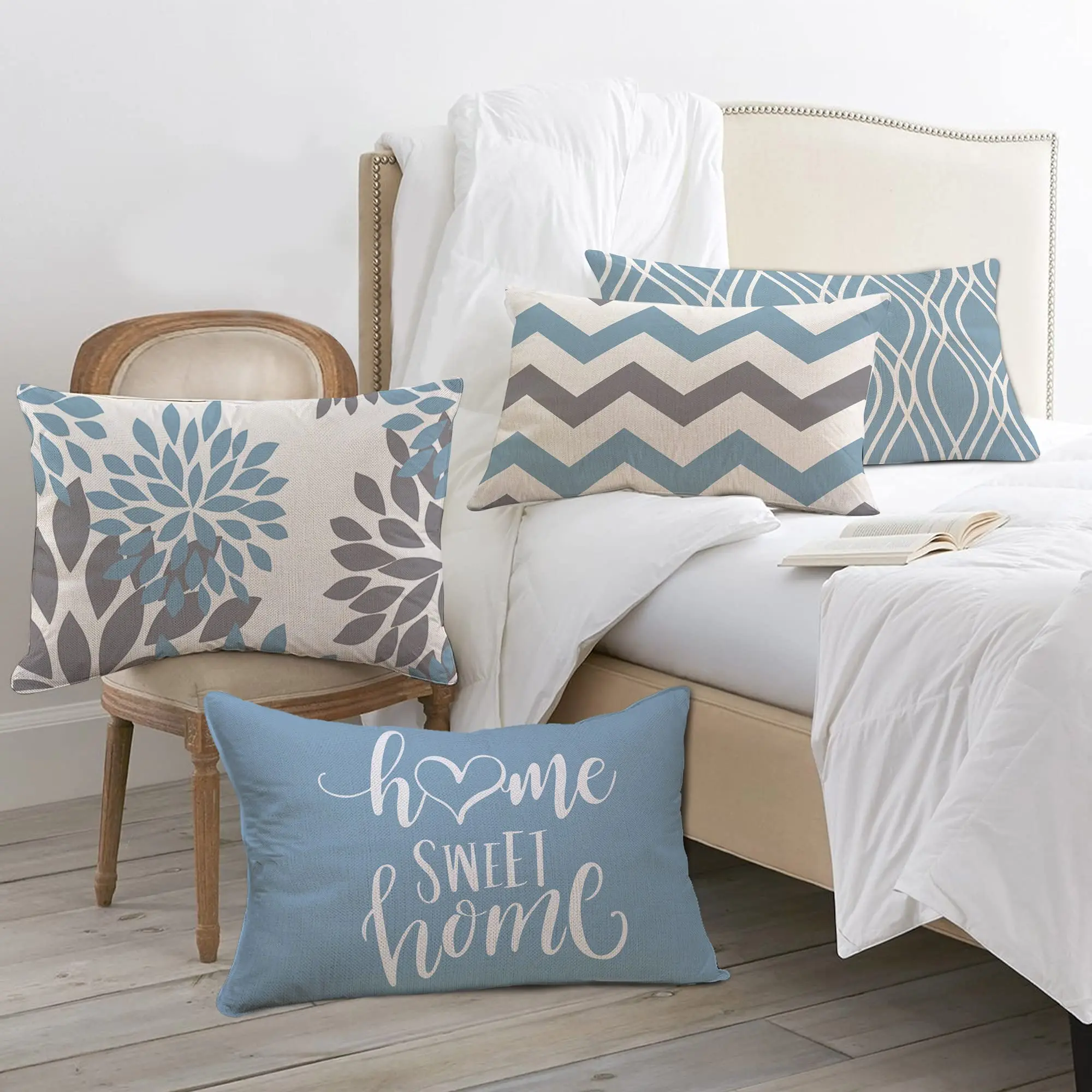 

Nordic Sweet Home Light Blue Geometric Linen Pillowcase 40*60 Home Decoration Sofa Cushion Cover 30*50 Decorative Pillowcase