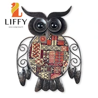 metal brown boho owl with glass wall decoration for home decor sculpture statue art of living room garden bedroom office