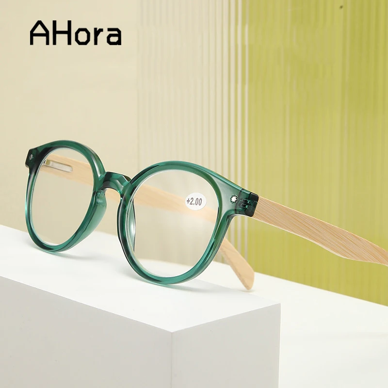 

Очки для чтения Ahora, новые круглые, блокирующие синие, для мужчин и женщин, очки для дальнозоркости с дужками из натурального дерева + 1,0... + 3,5