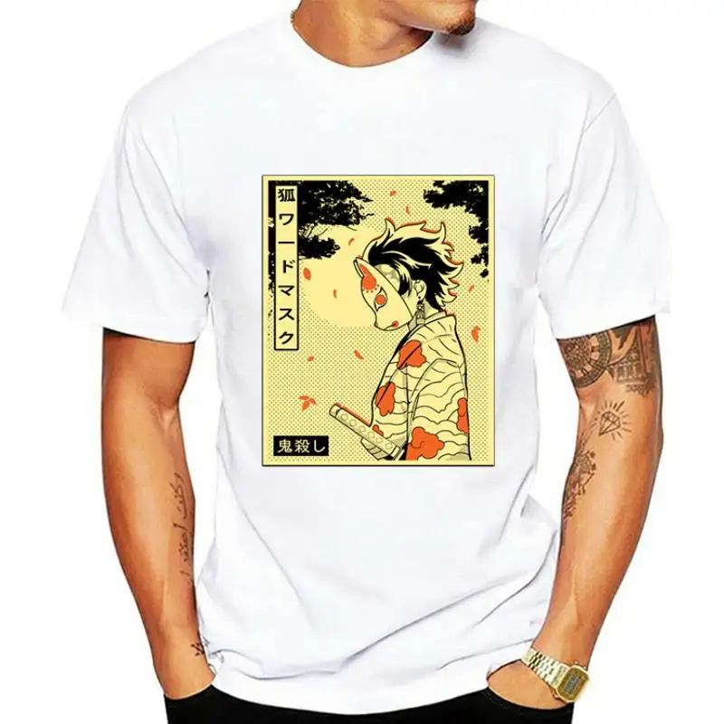 

Men's Tshirt Masked Demon Slayer Print Cool Unsixe Cotton Black Short Sleeve T Shirt Hip Hop T-Shirts Streetwear Top