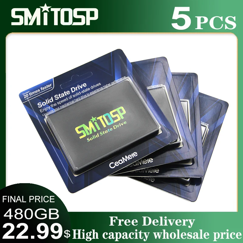 

Ssd-диск SMITOSP, 5 шт., 480 ТБ, 2,5 дюйма, SATA 512 ГБ, 960 ГБ