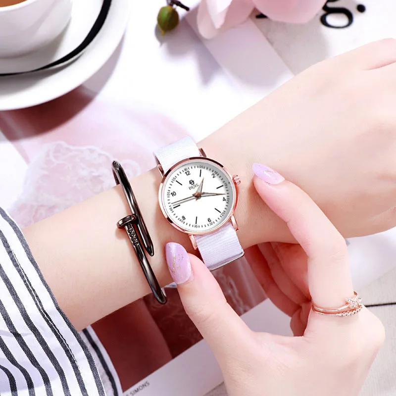 

Модные круглые кварцевые часы с Циферблатом из нержавеющей стали, повседневные наручные часы с тканевым ремешком, модные часы для водонепр...