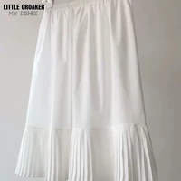 new women summer pleated ruffle sweet skirt dot hollow out lace skirts female a line skirt high waist knee length skirt