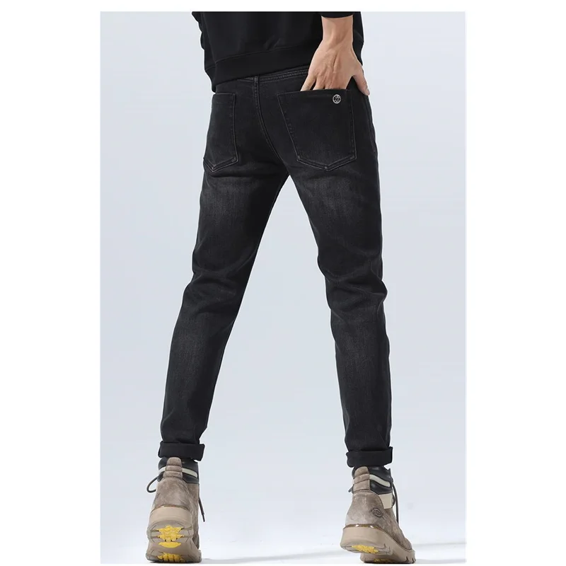 Streetwear Men New Black Thick Straight Jeans Elastic Force Self-cultivation Vintage Large Pencil Pants Female Autumn and Winter