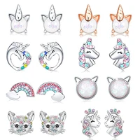 unicorn stud earrings for ladies little girl rainbow heart butterfly crystal cat star earrings christmas gift jewelry