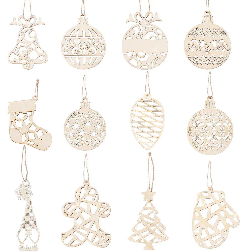 

Рождественская деревянная подвеска, Рождественская елка, лазерная гравировка, полые подвесные украшения, праздничные принадлежности