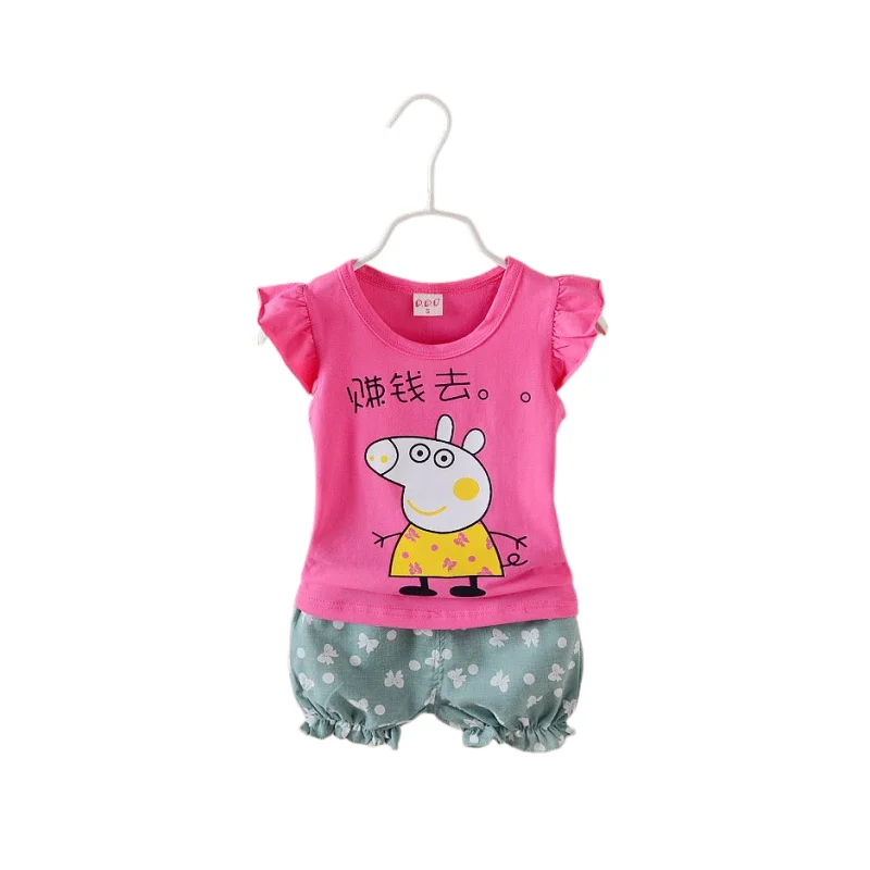 

Peppa Pig anime boys and girls summer kawaii foreign style cute two-piece suit size children's clothes short-sleeved suit gift