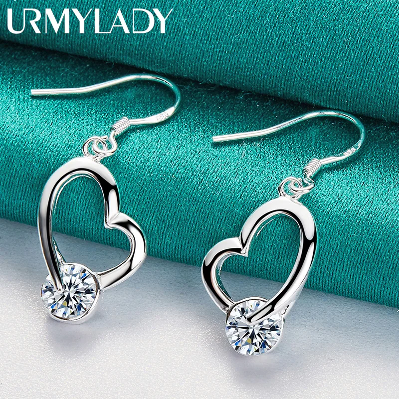 

URMYLADY 925 Sterling Silver Heart AAA Zircon Earrings Eardrop For Women Charm Wedding Engagement Fashion Jewelry