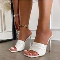 new summer women slippers fashion pu pumps for womans party shoes plus size 36 42 thin heels solid sexy female club high heels