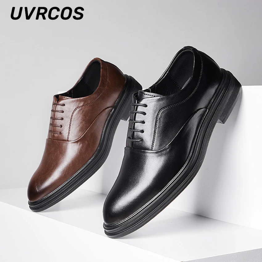 Men Dress Shoes Low Top Pointed Leather  Fashion Casual   Business Shallow Mouth Non-slip Flat Oxford  New