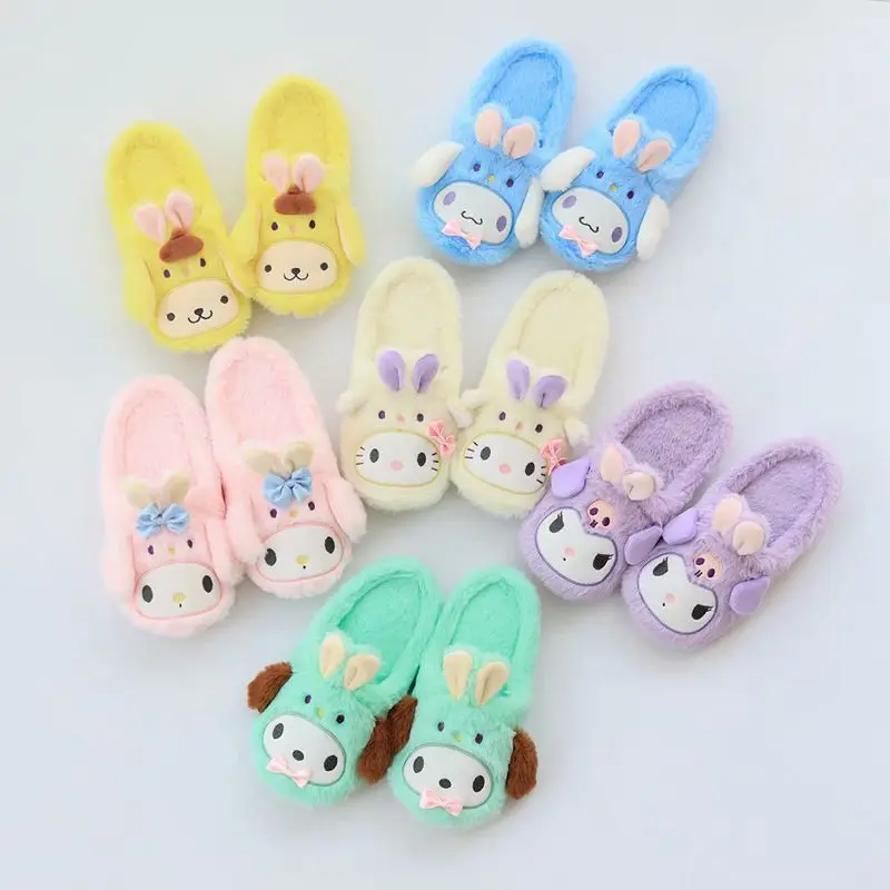 

Sanrioed Plush Anime Cinnamoroll Melody Kuromi Indoor Slippers Soft Plushie Indoor Floor Shoes Ladies Flip Flops Birthday Gifts