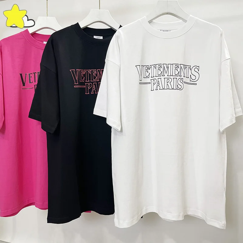 

VETEMENTS T-Shirt Men Women 1:1 Casual Couple Rose Red Stroke Letter Short Sleeve Fashion Oversized Spring Summer VTM Tee