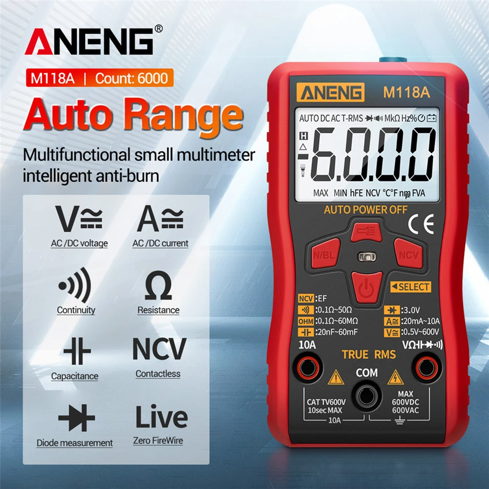 

ANENG M118A Backlight Digital Multimeter Non Contact Stable LCD Display Measurment Tools Smart Auto Range Voltmeter Digital Tool