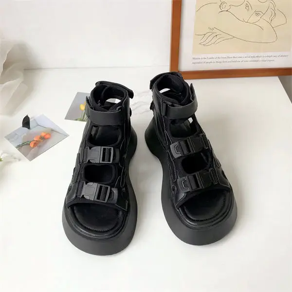 2023 Summer New High Rise Sports Sandals Women's Thick Sole Matsutake Student Roman Beach Shoes