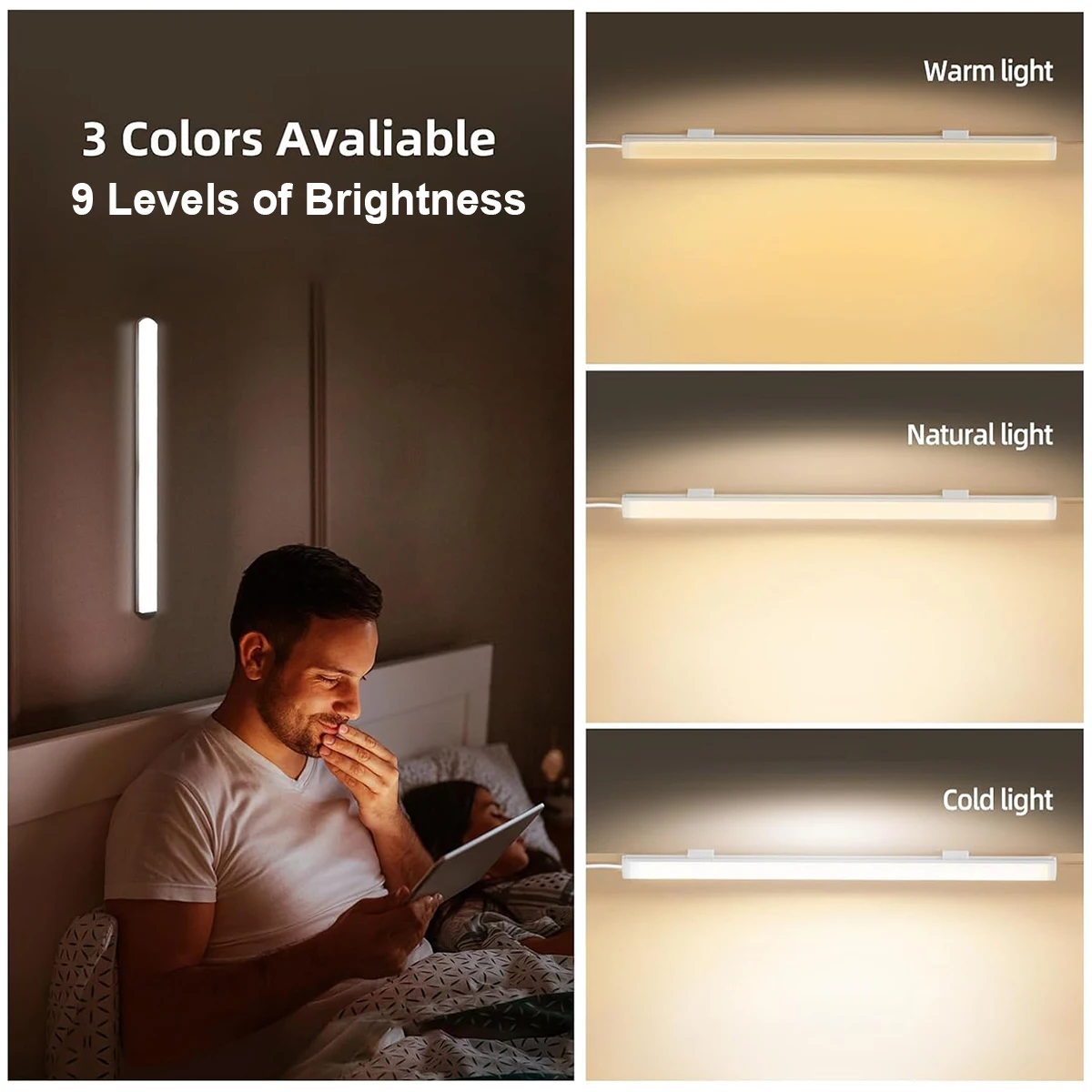 Фото Светодиодные световые трубки чтения лампы обучения 3colors светодиоды ночь с магнитным USB-разъемом 20см-50см полоса Dimmable бар стол постельный шкаф №4