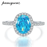 pansysen sparkling 925 sterling silver 68mm radiant cut aquamarine diamond gemstone rings for women luxury party fine jewelry