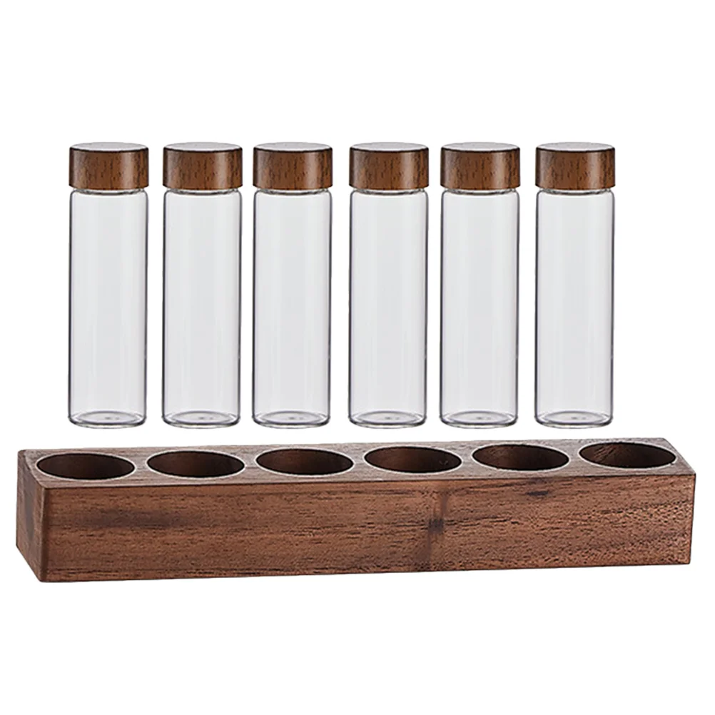 

1 Set Coffee Bean Storage Tubes Glass Coffee Bean Vials With Lids and Wooden Display Stand