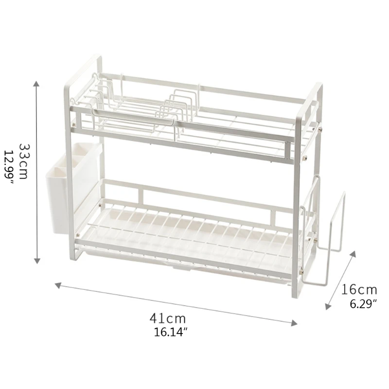

Dish Drying Rack 2-Tier Metal Dish Drainer with Utensil Cutting Board Holder