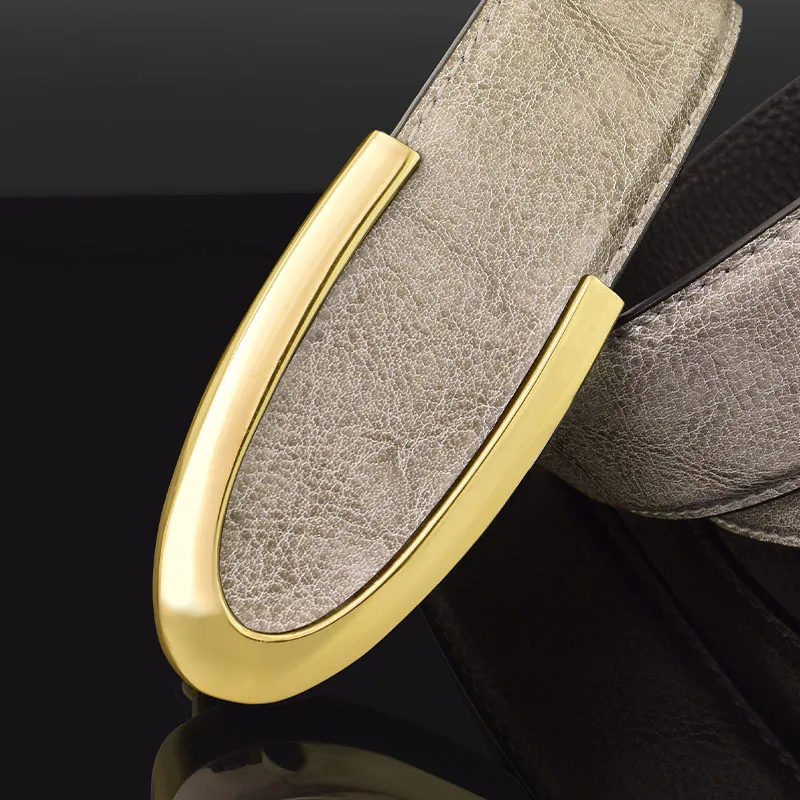 High Quality C letter Grey Belt Men Casual Luxury Fashion Cowskin Waistband Genuine Leather Designer Exquisite Waist Strap