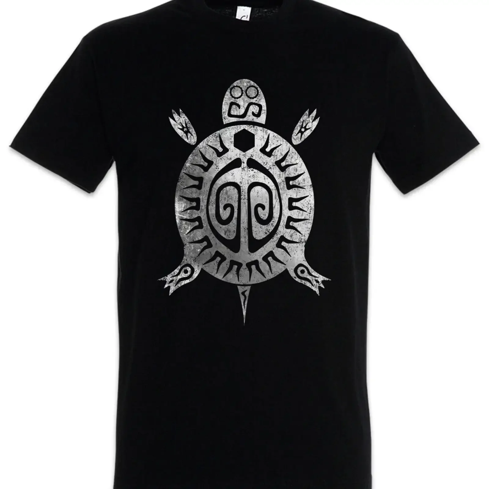 Фото Мужская футболка Aztec Turtle с ацтекским знаком, винтажная, с эффектом потертости, уличная одежда унисекс, эластичная. №1