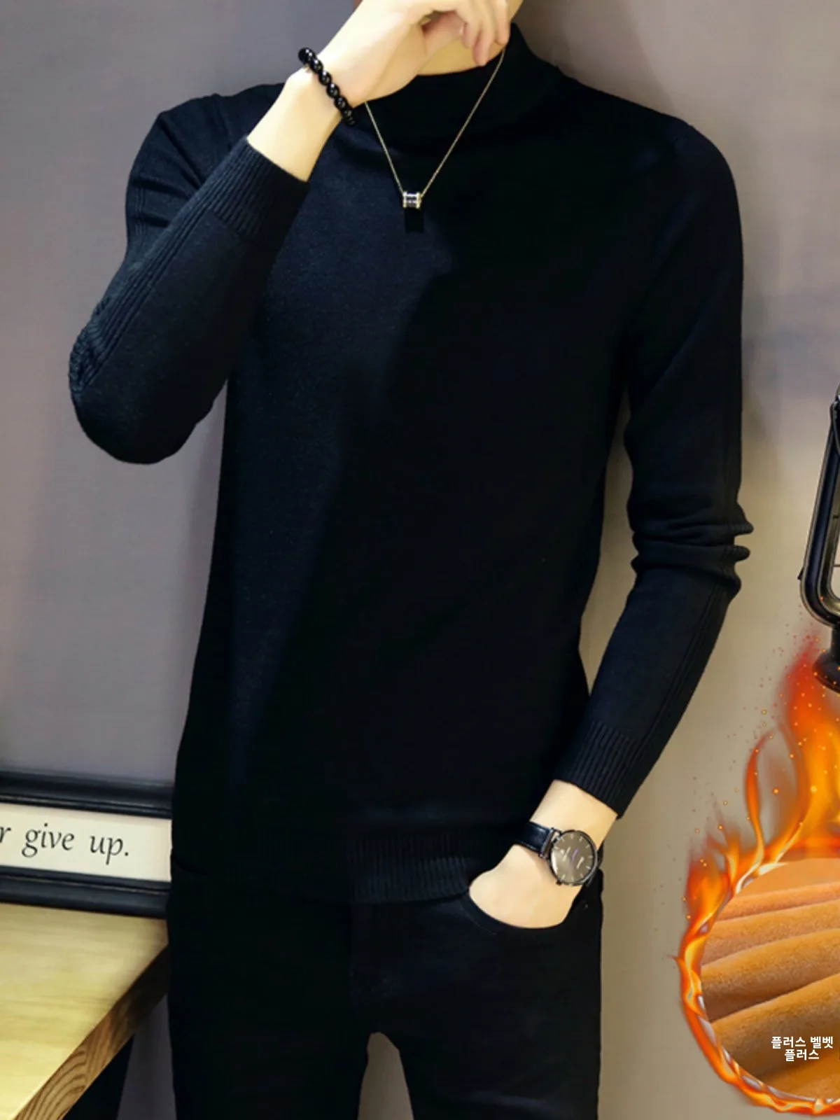 Half-high Collar Base Sweater Men's 2024 New Autumn and Winter Slim fit Tight White Black Middle Knit Inner wear
