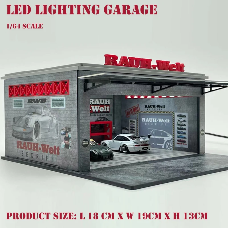 Montieren Diorama 1/64 LED Beleuchtung Garage RWB Beschichtung fix für Fahrzeug Display Station