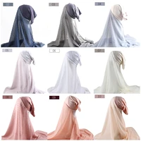 10pcs pom bubble chiffon hijab scarf with jersey underscarf cap islam inner scarf headband stretch hijab cover headwrap turbante