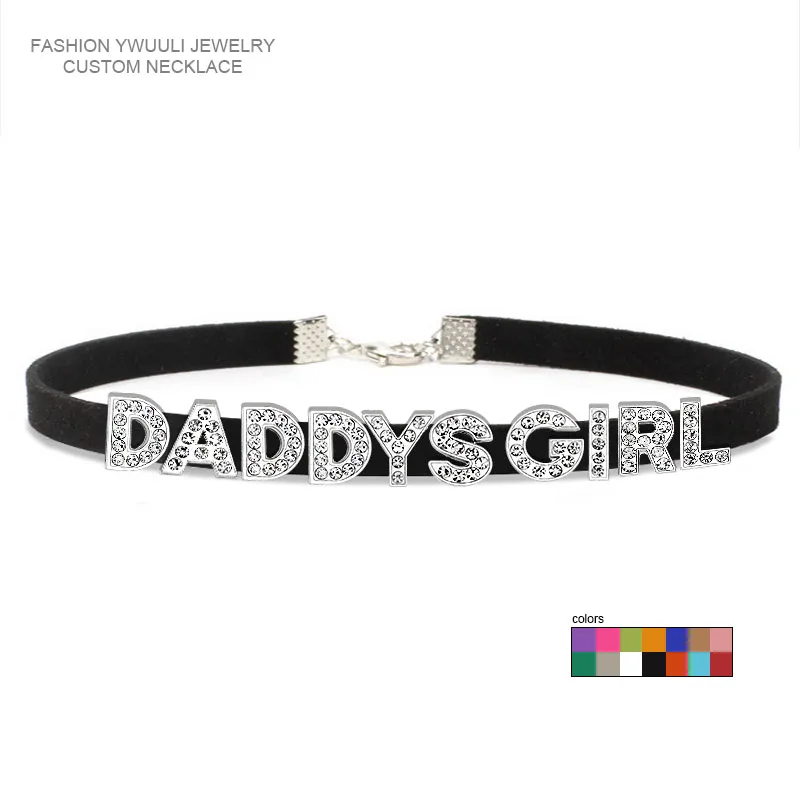 Rhinestone Letter Daddys Girl Necklace for Women Personalized Custom Choker Fashion Korean Leather Collar Party Sexy Jewelry Hot