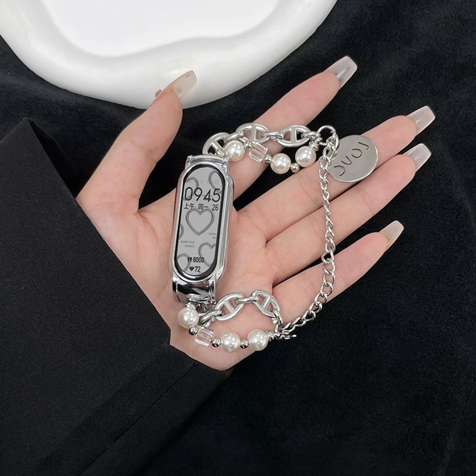 

For Xiaomi Mi Band 8 7 6 5 Strap Fashion Metal Crystal Chain Bracelet Miband 8 4 3 Stainless Steel Replacement Wristband Correa