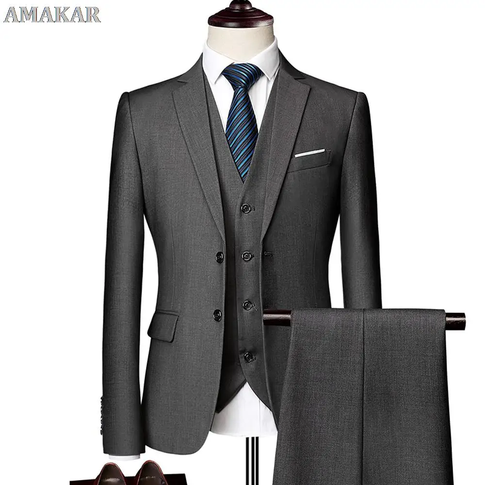 

(Blazer+Pants+Vest) Classic Men Suits Slim Wedding Groom Wear Male Business Casual 3 Piece Suit Trousers Gentlemen Costume M-6XL