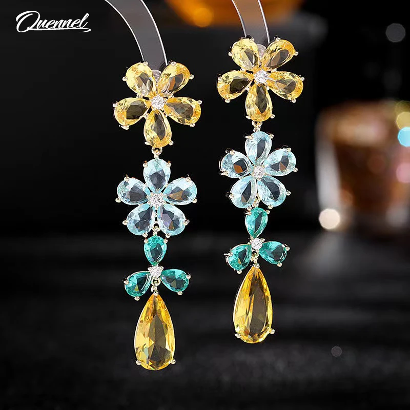 

QUENNEL Geometric rectangle exaggerated grand banquet dress with Earrings